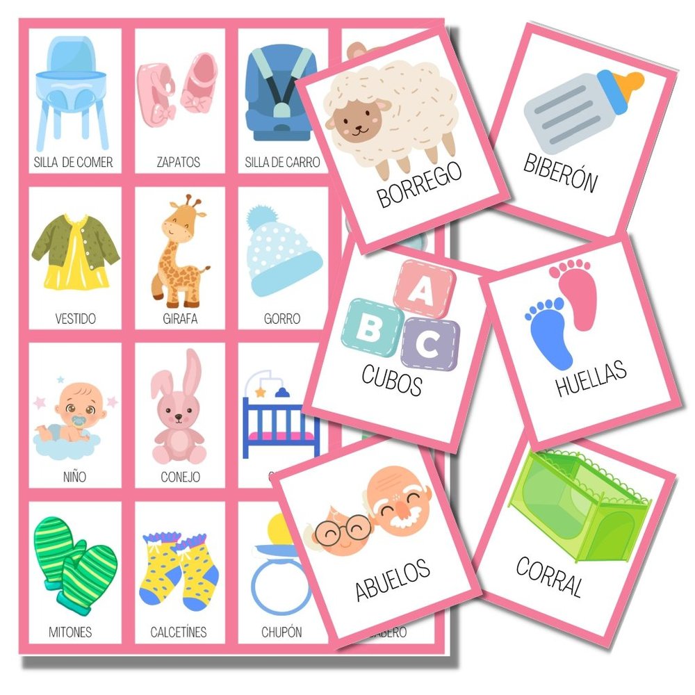 Baby Shower Games In Spanish - 50 Cards White - Baby Gender Reveal Decorations